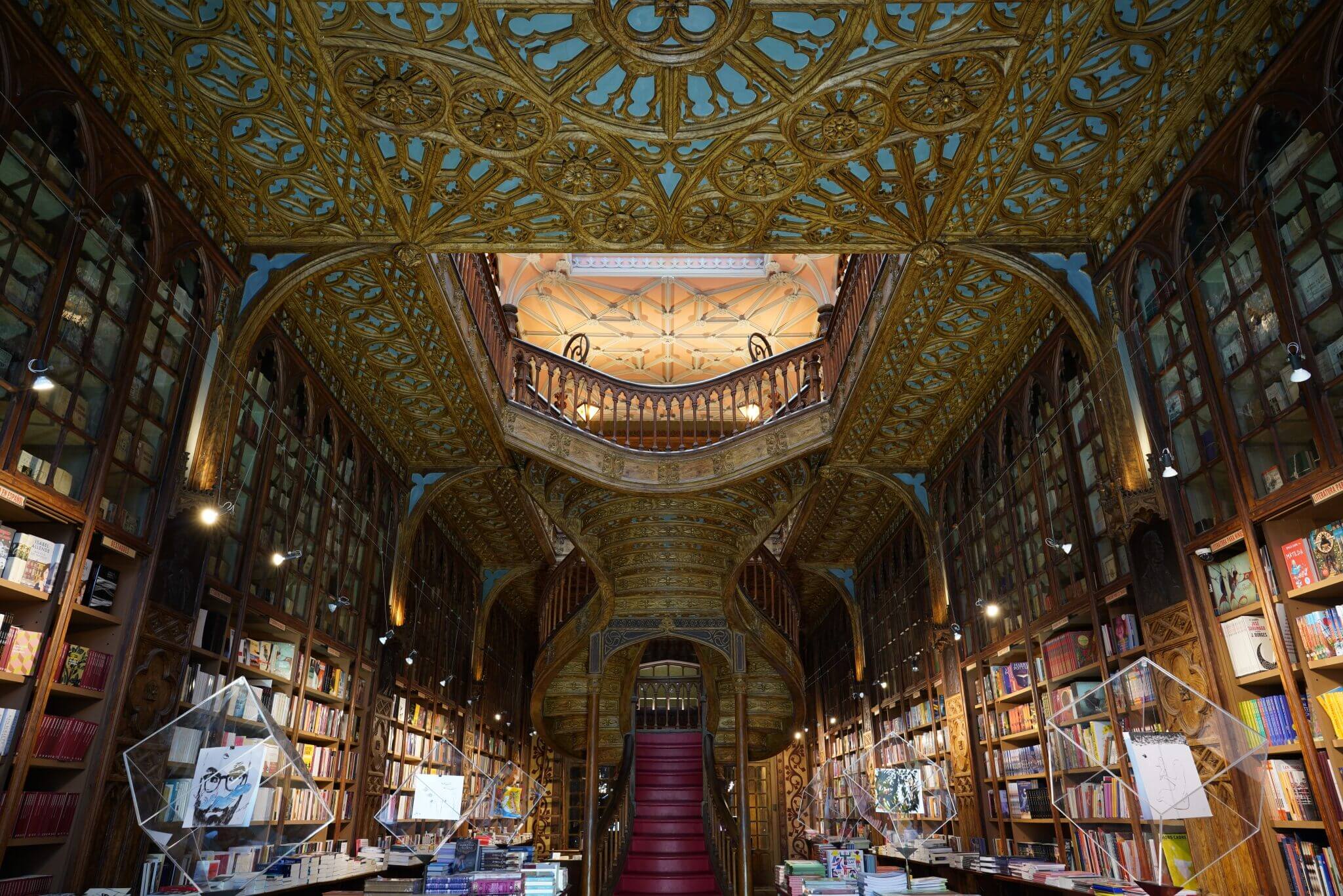 Interior of Livraria Lello bookshop in Porto, Portugal, photographed with the Sony 24mm 1.4 GM lens 