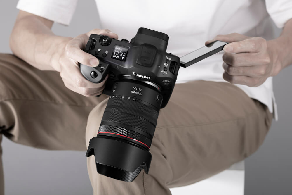 A man holding a Canon EOS R3