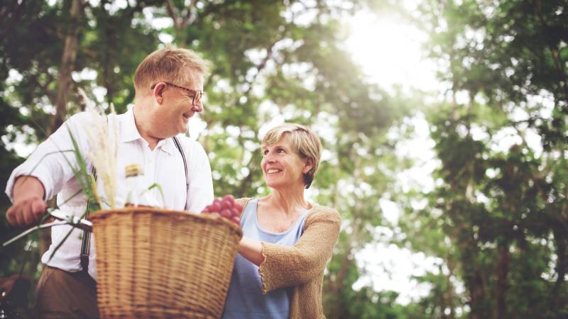 Old couple romantically looking at each other, taken using the Canon EOS R5 C Full Frame Cinema Camera