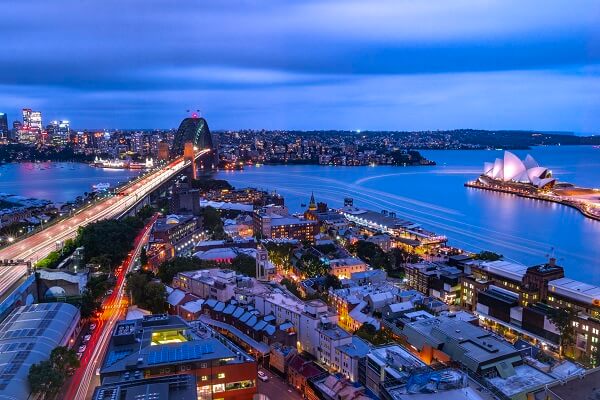 City of Sydney during the blue hour, photographed with the Fujifilm XF 18mm f1.4 R LM WR lens