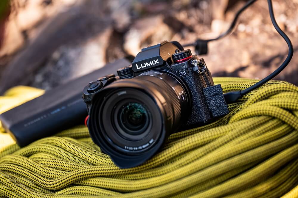 The Panasonic Lumis S5 placed about a coil of rope