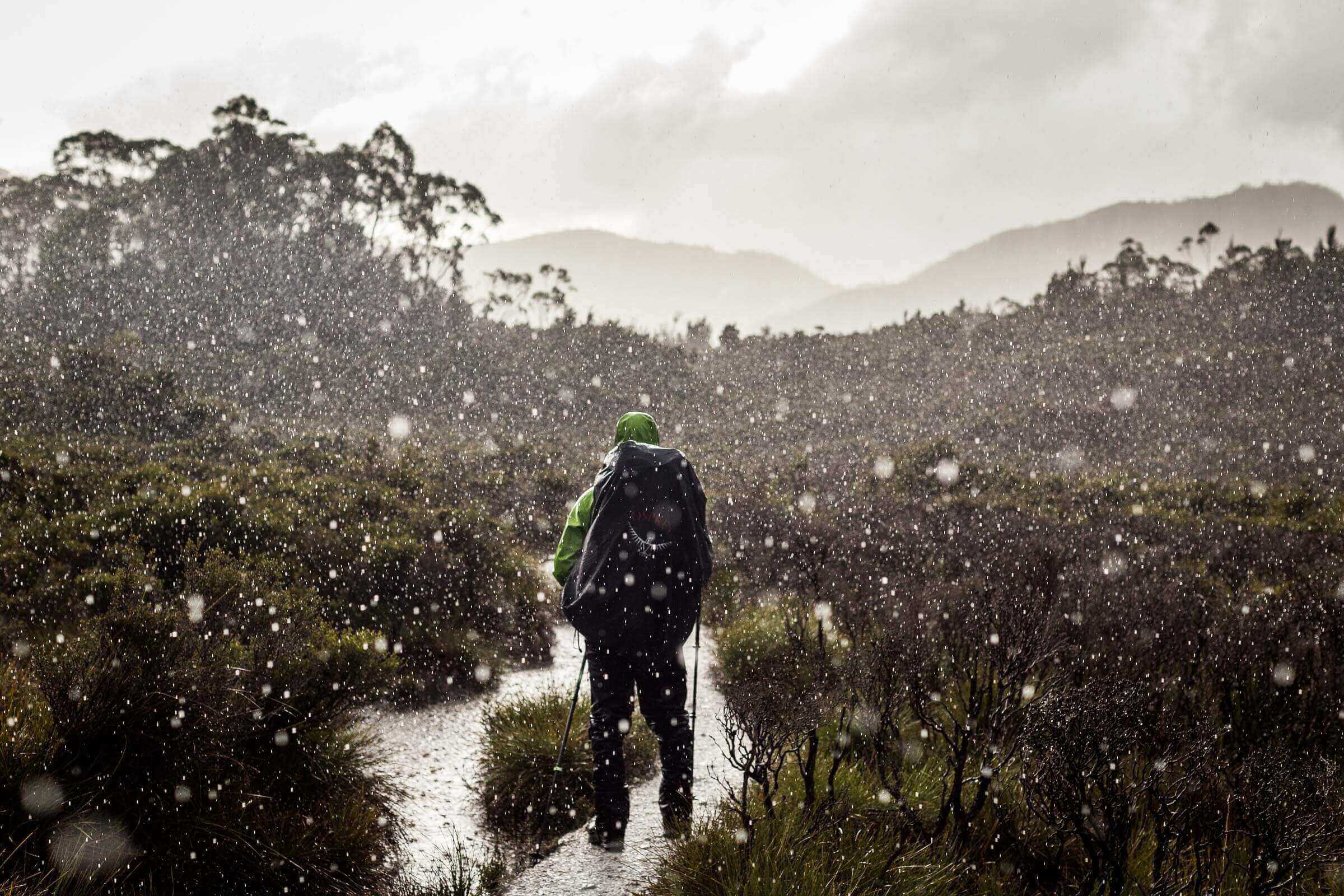 Hailstorm whilst hiking in the Southwest National Park, Tasmania