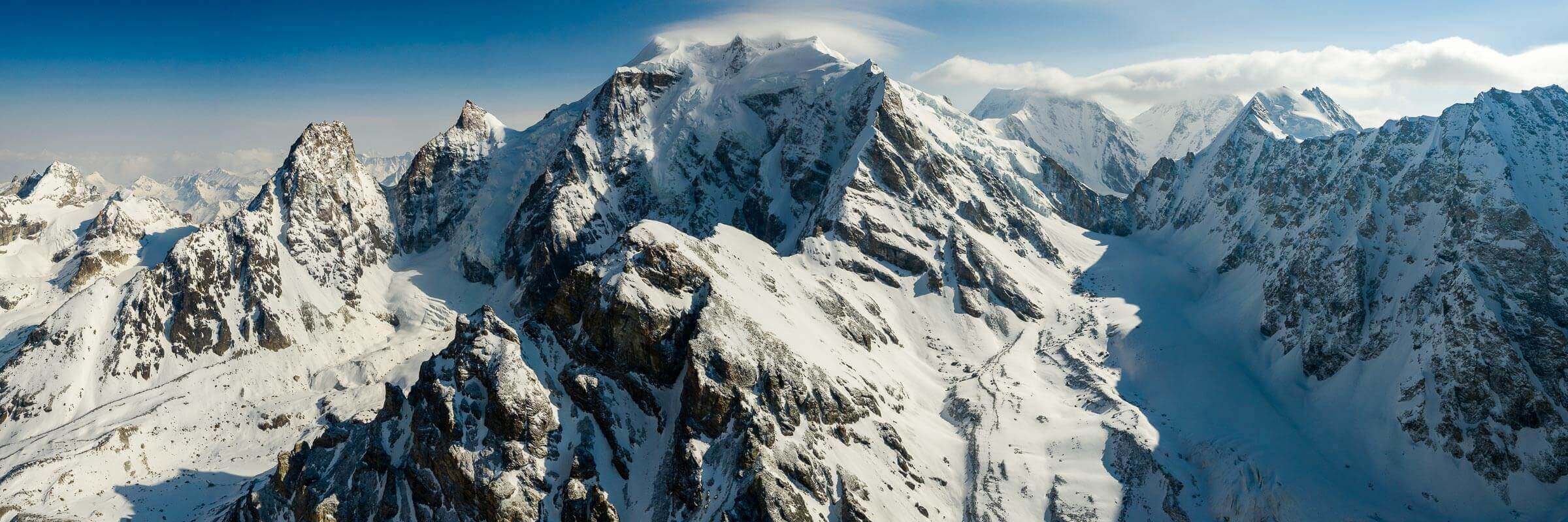 A stitched drone panorama shot in the north-west of the Nepal Himalaya