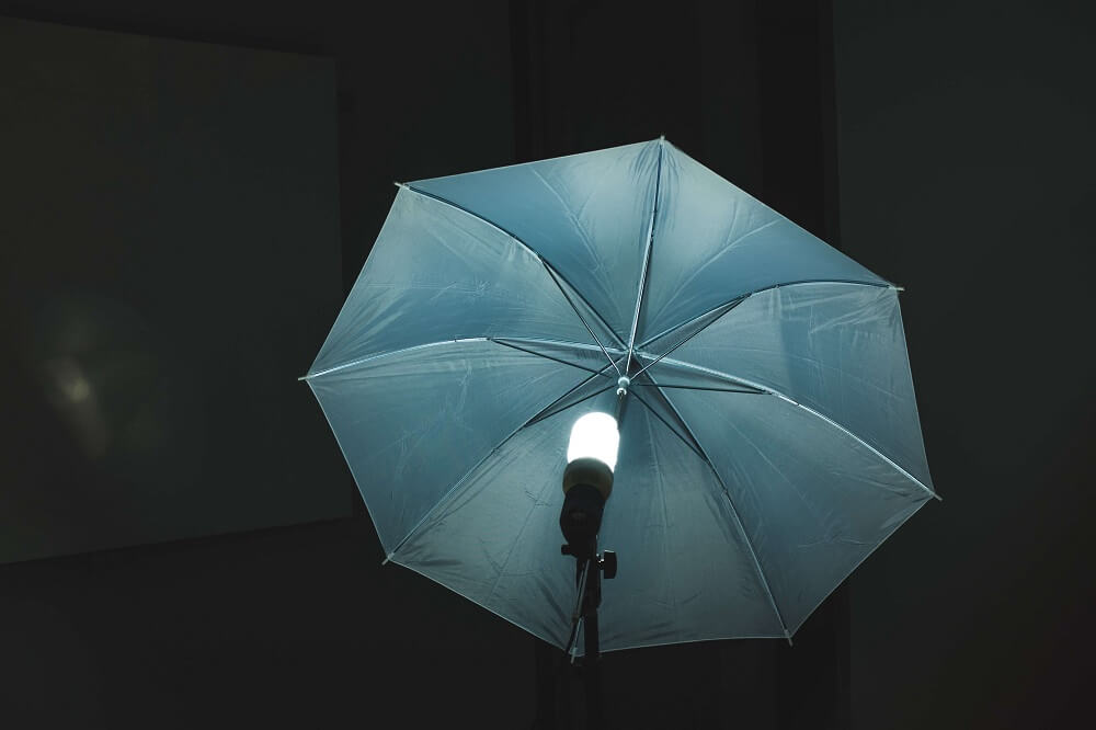 Studio photography strobe light and umbrella