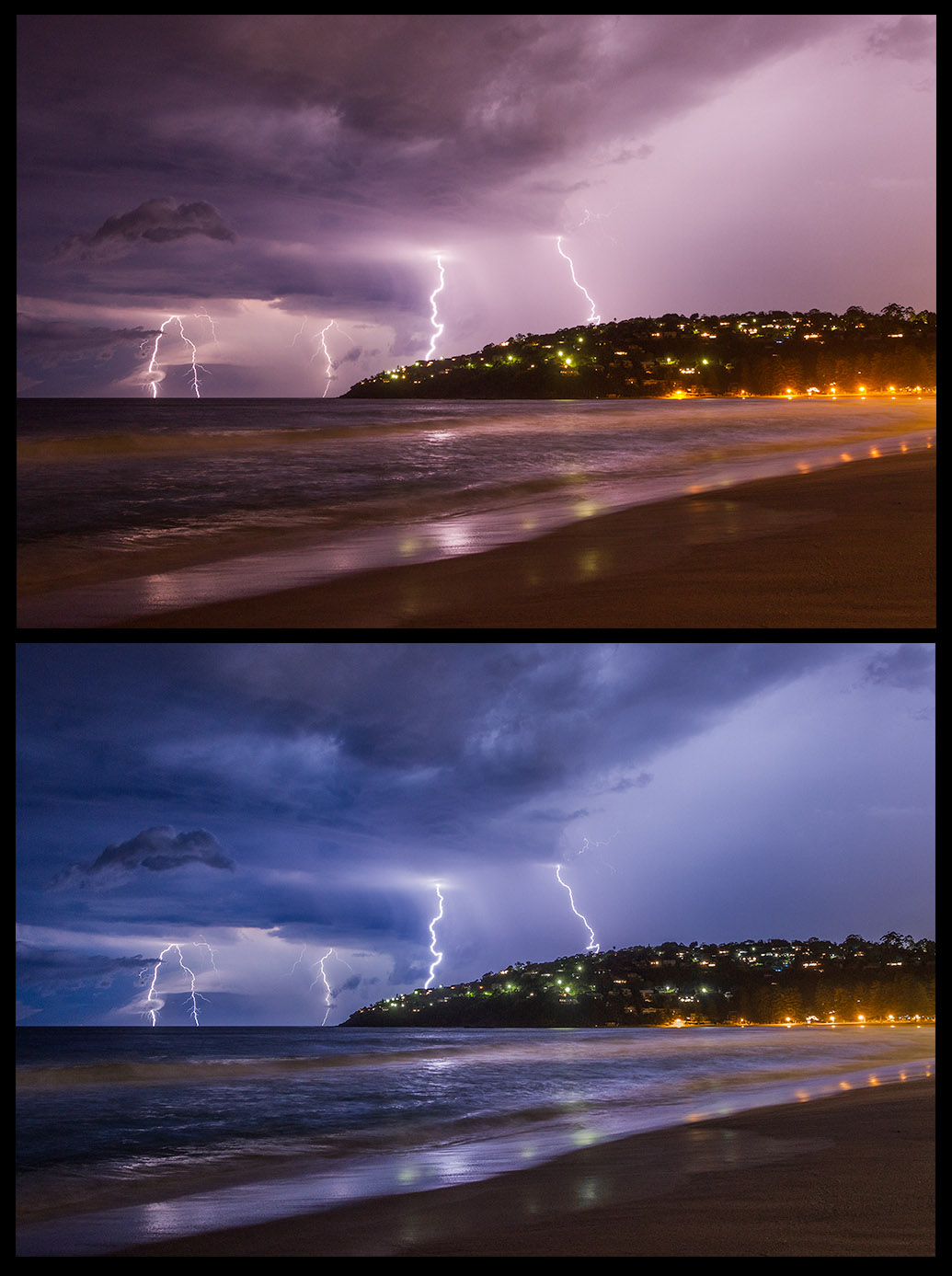 comparison of two images of the beach on how calibration improve images.