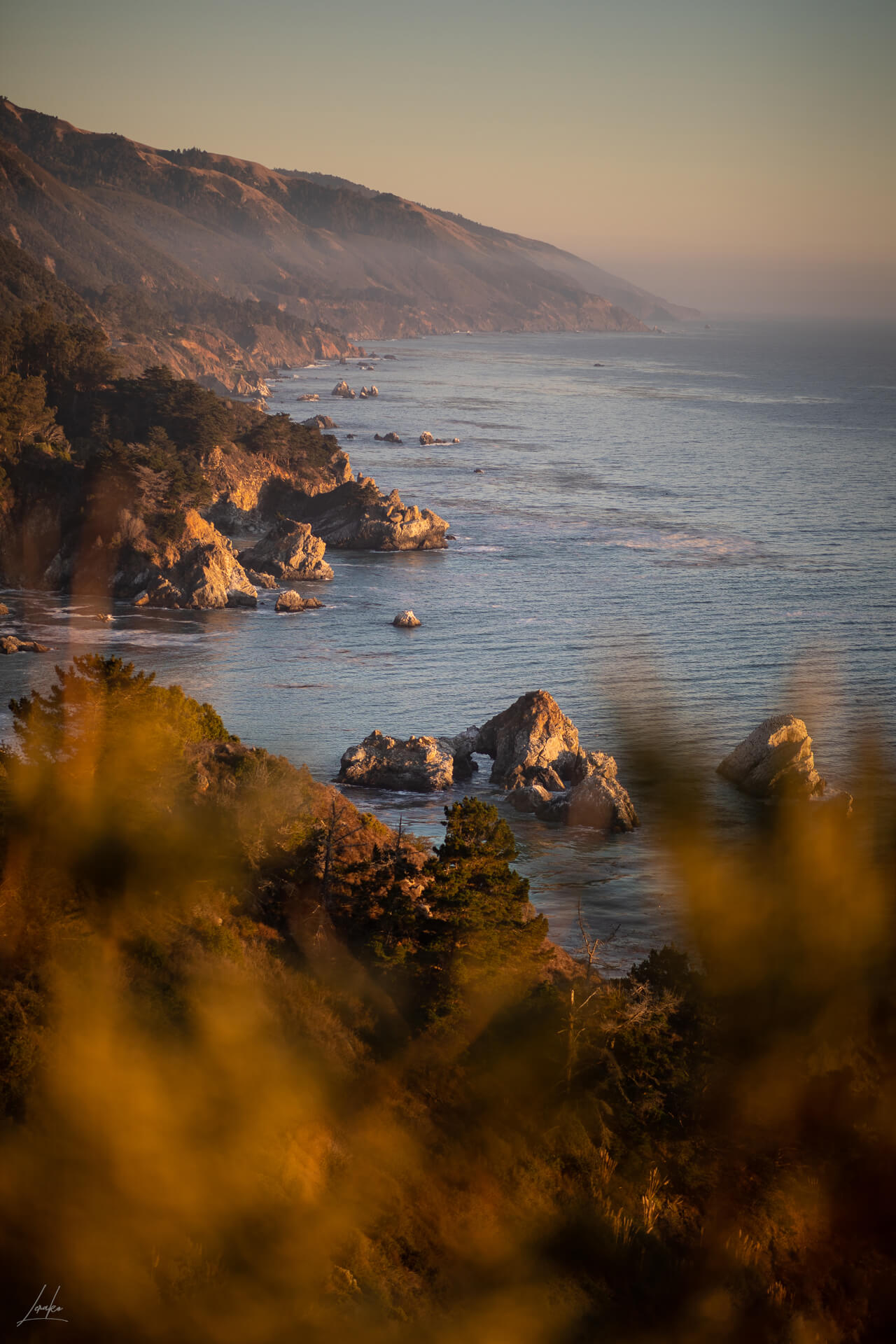 a view of the coast on top of a mountain