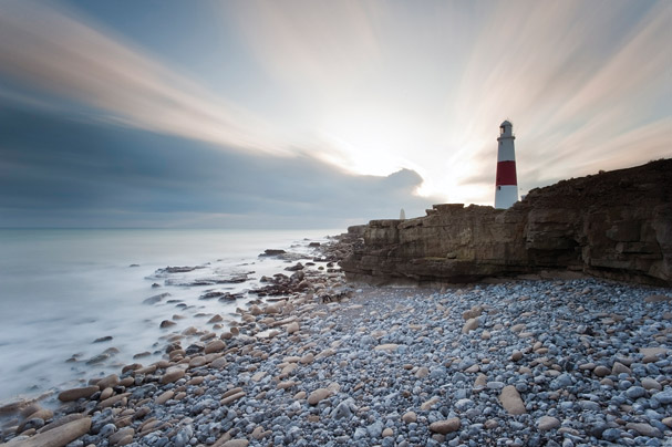 A lighthouse on a cliff, taken using Lee Filters Big Stopper