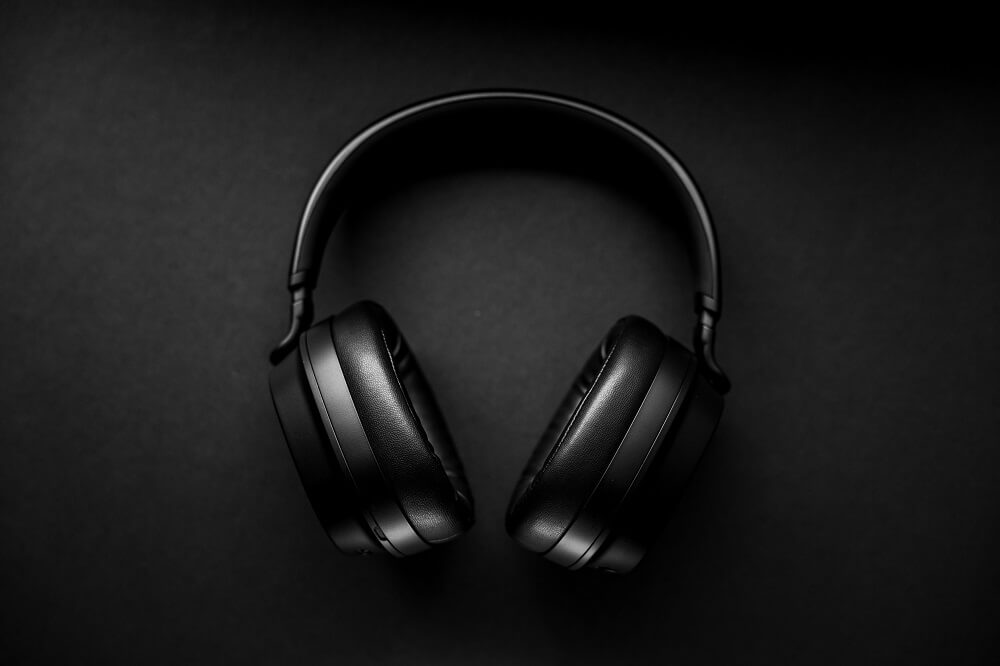 black headphone on a black background