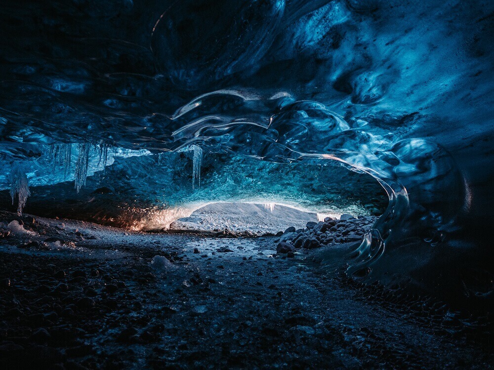 Cave with frozen ice