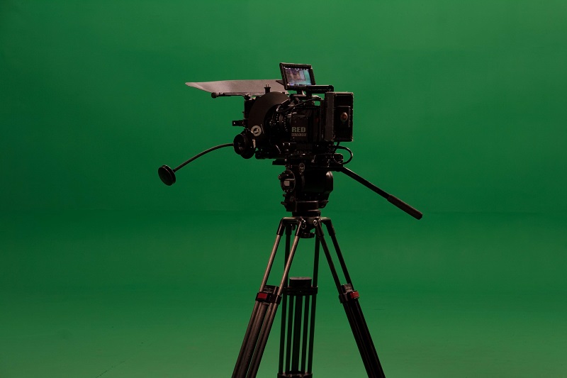 video camera set up with a green screen