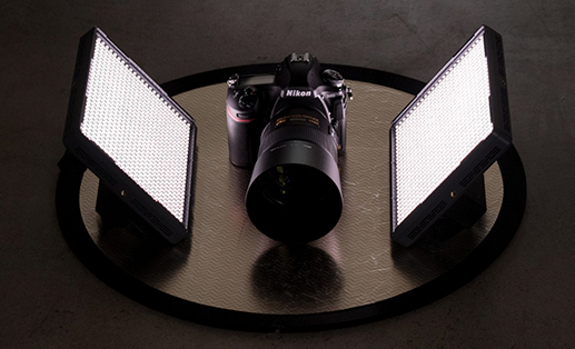 dslr camera lit by two studio lights