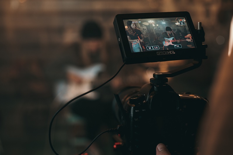 screen display of a video camera recording a band performance